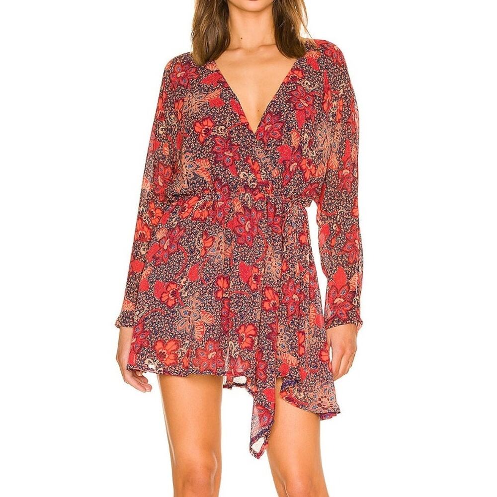 Free People Teegan Mini Dress Womens Small Peach Combo OB1418794
